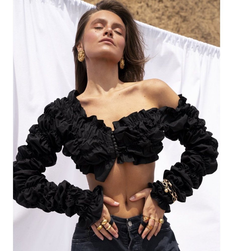 CULTNAKED Black Ruffled Crop Top
